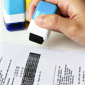 Identity Theft Protection Privacy Roller Stamp - Blue, Practical Anti Theft Security Confidential Document Redaction Tool for Home Office Use