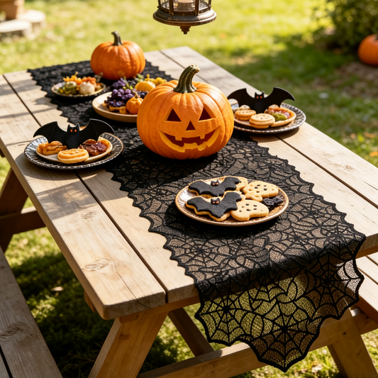 Halloween Spider Web Table Runner - Dining Table Party Holiday Tabletop Decor