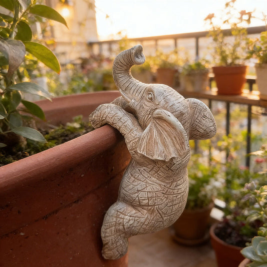 Hand Painted Elephant Pot Hugger - Cute Garden Plant Pot Decor Figurine