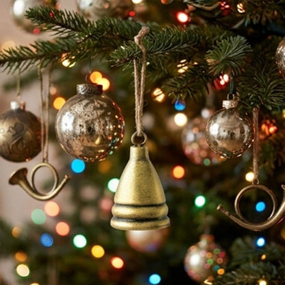 Rustic Christmas Metal Bell Hanging Decor - Gold, Xmas Tree Wreath Garland Mantel Decor