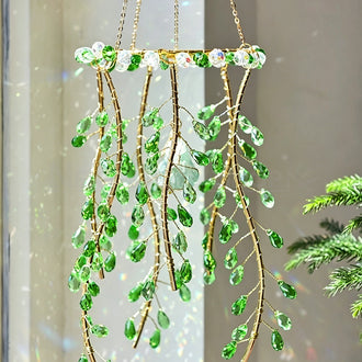 Handmade Crystal Willow Leaf Hanging Suncatcher