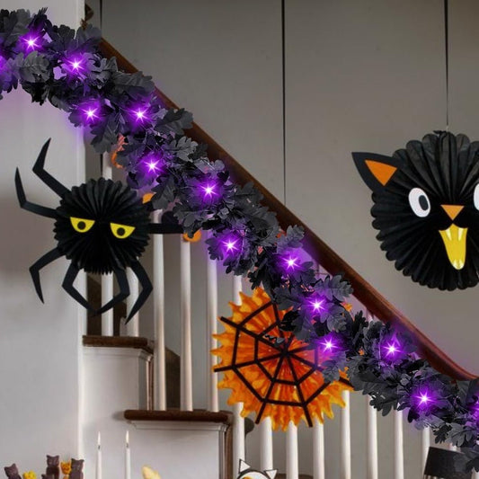 Spooky Black Maple Leaf Garland Light-Next Deal Shop-Next Deal Shop