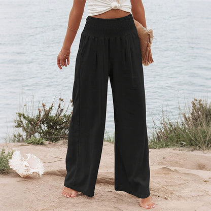 Comfy Elastic Waist Wide-Leg Pants
