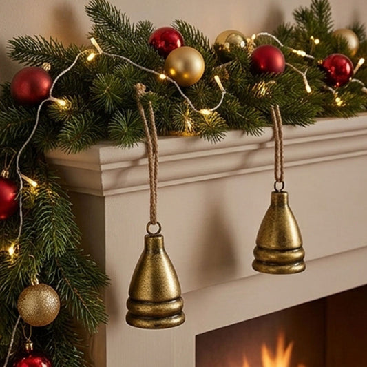 Rustic Christmas Metal Bell Hanging Decor - Gold, Xmas Tree Wreath Garland Mantel Decor