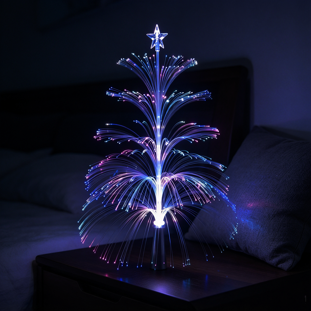 Battery Powered Color Changing Fiber Optic Christmas Tree with Star Topper - Tabletop Holiday Decor Light