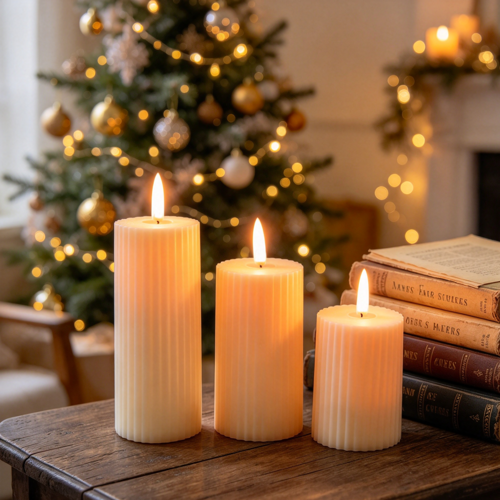 Christmas Flameless LED Candles - Set of 3, Wedding Home Holiday Decor