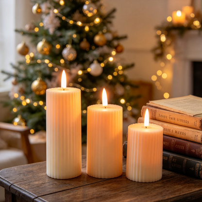 Christmas Flameless LED Candles - Set of 3, Wedding Home Holiday Decor