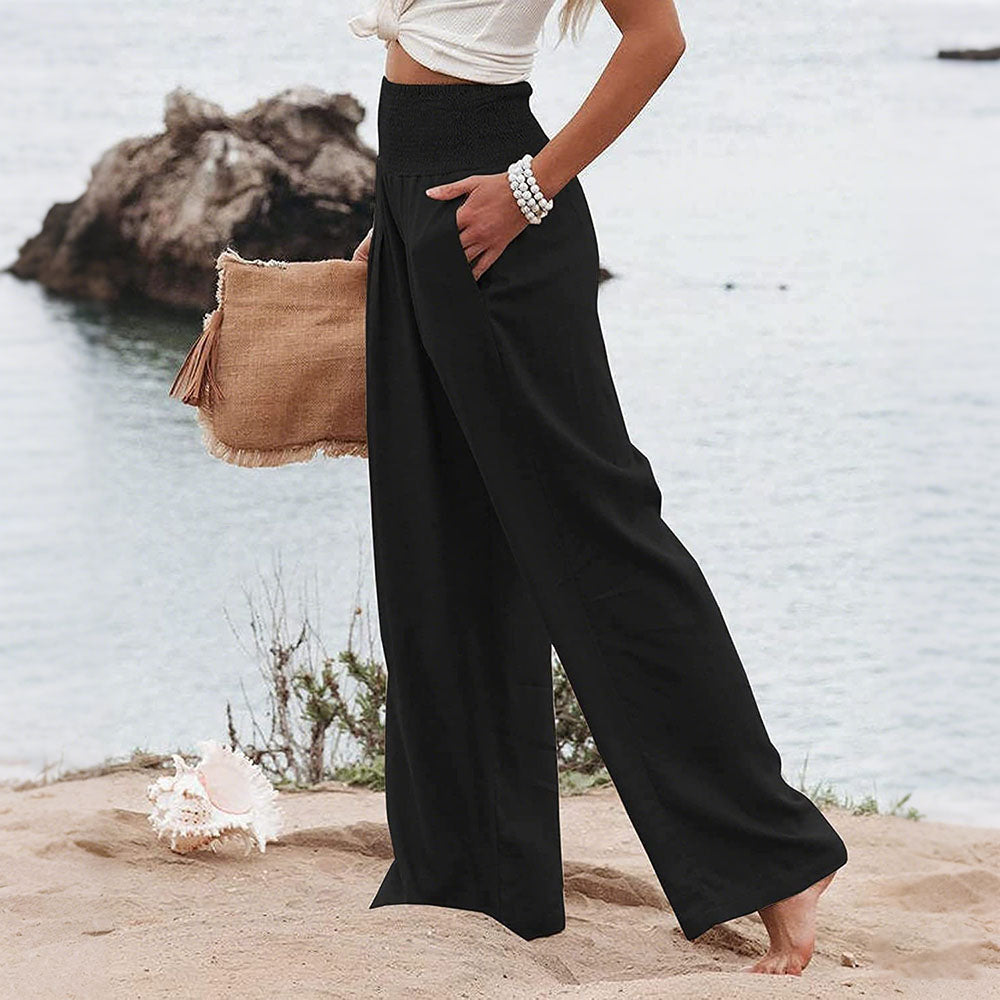 Comfy Elastic Waist Wide-Leg Pants