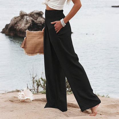 Comfy Elastic Waist Wide-Leg Pants