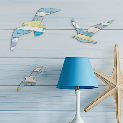 3 Pcs - Nautical Wooden Seagull Wall Decor - Coastal Wall Art For Garden Patio Fence Outdoor Wall Decoration