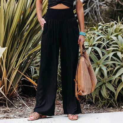 Comfy Elastic Waist Wide-Leg Pants