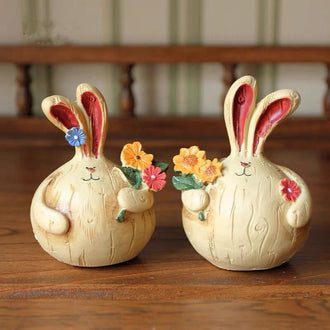 2 Pcs - Hand Painted Bunny Figurine