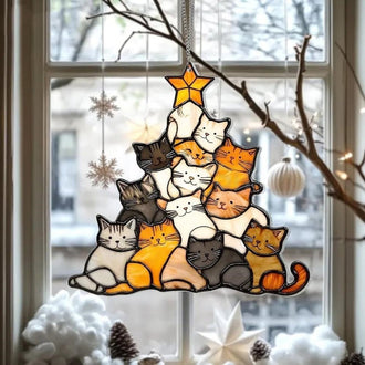 Adorable Cat Tree Suncatcher Ornament - Home Window Wall Holiday Decor Acrylic Ornament