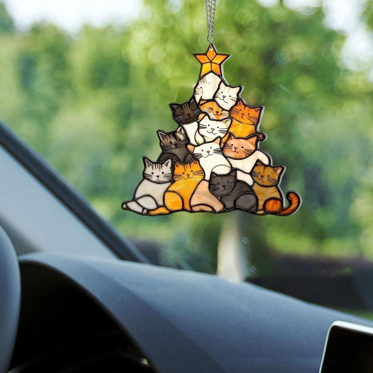 Adorable Cat Tree Suncatcher Ornament - Home Window Wall Holiday Decor Acrylic Ornament