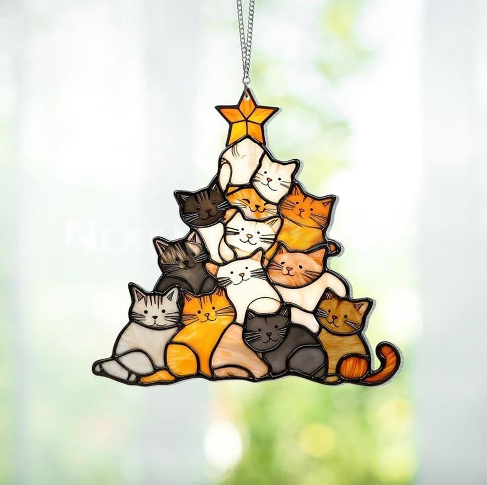 Adorable Cat Tree Suncatcher Ornament - Home Window Wall Holiday Decor Acrylic Ornament