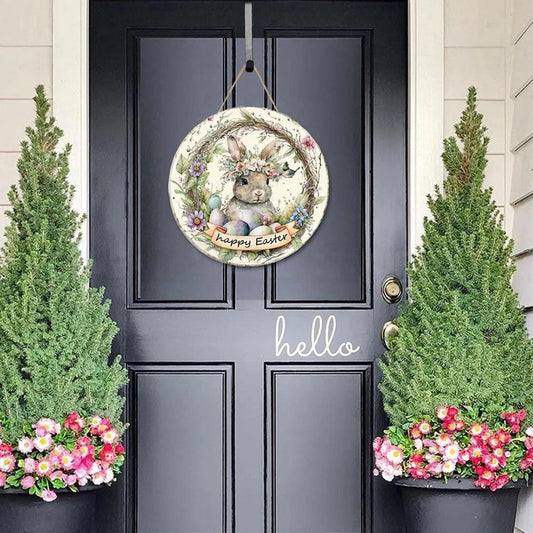 Adorable Easter Bunny Hanging Door Sign  -  11.8-Inch, Front Door Spring Holiday Decor