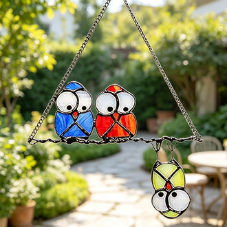 Adorable Multicolor Owls on a Wire Hanging Decor - Window & Wall Art