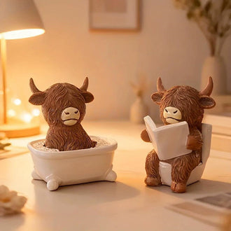 Adorable Resin Highland Cow Bathroom Figurine  -  Vanity & Counter Restroom Decor