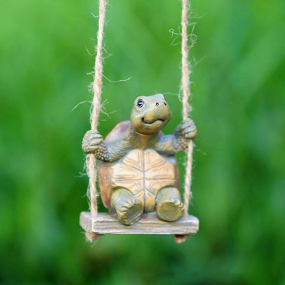 Adorable Resin Swinging Turtle Garden Figurine  -  Garden Outdoor Decor