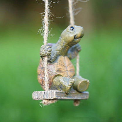 Adorable Resin Swinging Turtle Garden Figurine  -  Garden Outdoor Decor