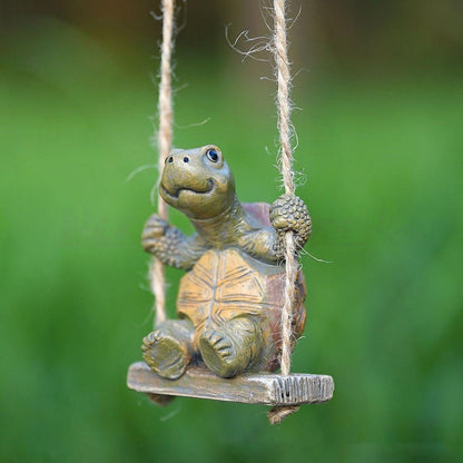 Adorable Resin Swinging Turtle Garden Figurine  -  Garden Outdoor Decor