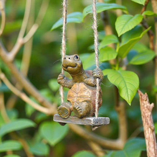 Adorable Resin Swinging Turtle Garden Figurine  -  Garden Outdoor Decor