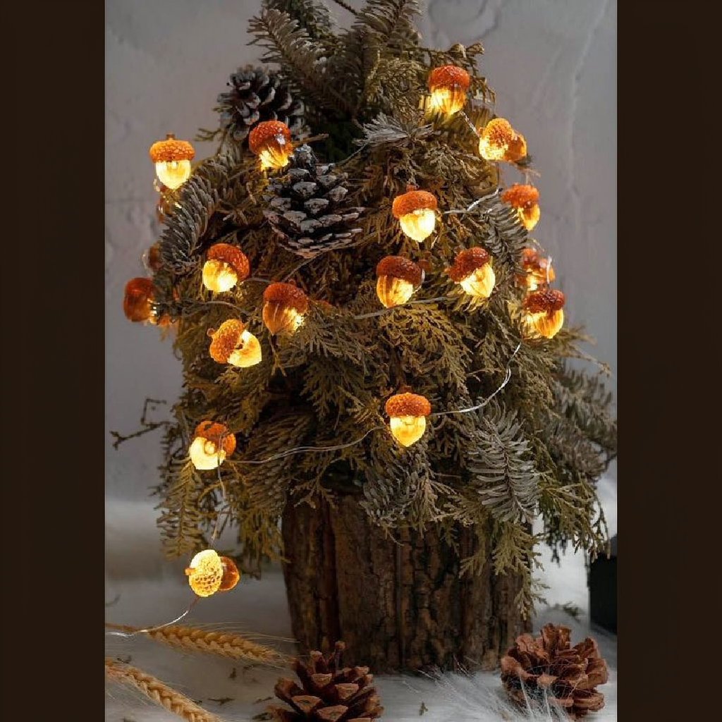 Battery Powered Acorn String Lights - 9.84 ft, 30 LED,Home Mantel Table Holiday Decor Lighting