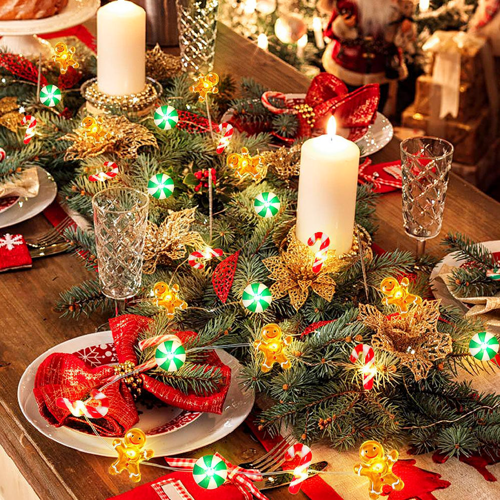 Battery Powered Christmas Gingerbread & Candy String Lights - 9.84ft, 30 LED,Home Xmas Tree Holiday Party Festive Decor Lighting