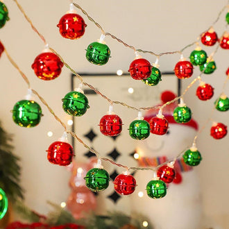 Battery Powered Christmas Jingle Bell LED String Lights - 20 LED, 9.84 Ft, Festive Indoor Holiday Lighting