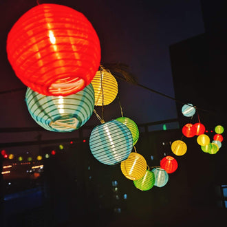 Battery Powered Colorful Lantern String Lights - 9.84ft, 20 LED, Home Yard Garden Patio Indoor Outdoor Holiday Party Festival Decor Lighting