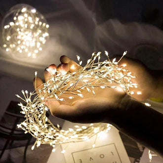 Battery Powered Copper Wire Firecracker LED String Lights - 6.56 Ft, 100 LED, Home Holiday Garden Party Decor Lighting