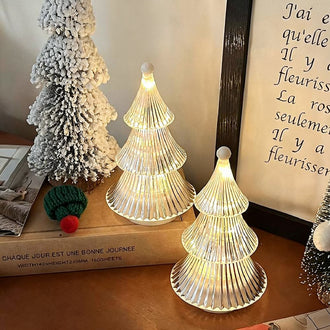 Battery Powered LED Crystal Christmas Tree Decoration - Home Table Shelf Xmas Indoor Holiday Festival Decor Lighting