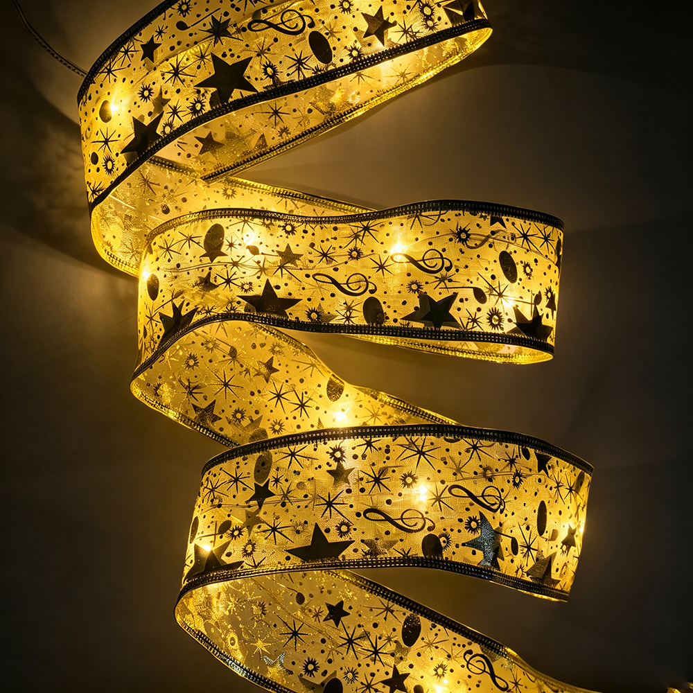 Warm White LED Christmas Gold Ribbon Light - 32ft, Home Xmas Tree Yard Holiday Party Decor Lighting