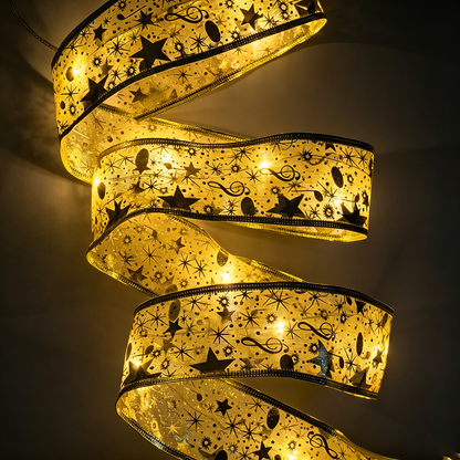 Warm White LED Christmas Gold Ribbon Light - 32ft, Home Xmas Tree Yard Holiday Party Decor Lighting