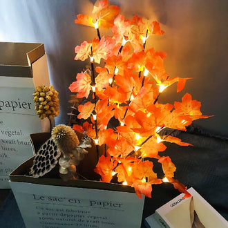 Battery Powered LED Maple Leaf Twig Light - Home Table Mantel Decor Lighting
