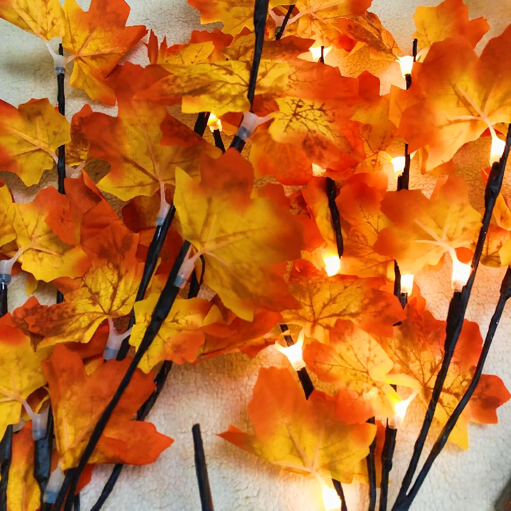 Battery Powered LED Maple Leaf Twig Light - Home Table Mantel Decor Lighting
