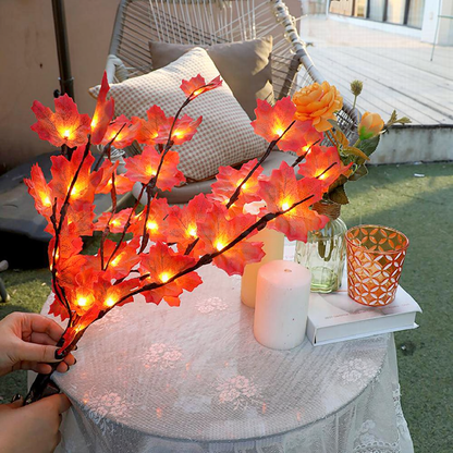 Battery Powered LED Maple Leaf Twig Light - Home Table Mantel Decor Lighting