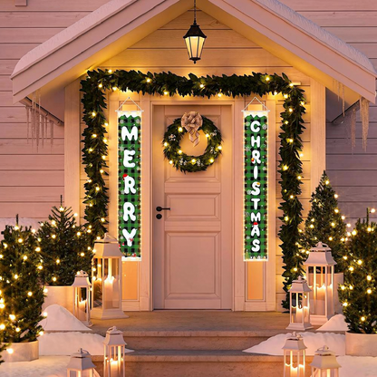 Battery Powered LED Merry Christmas Door Banner Set - Home Door Wall Xmas Holiday Decor