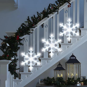 Battery Powered LED Snowflake Window Light with Suction Cup - 3 Pack, Home Window Xmas Holiday Party Wall Decor Lighting