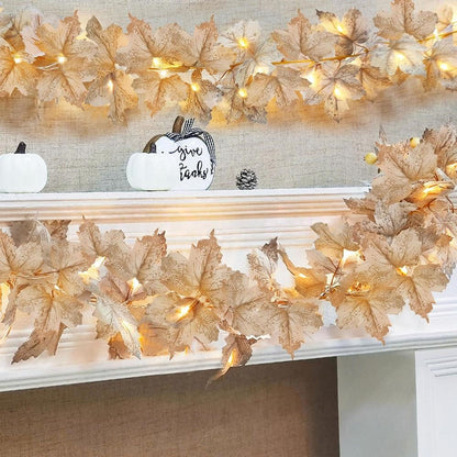 Battery Powered Warm White LED Maple Leaf String Lights - 20 LED, 9.84ft, Indoor Fall Holiday Lighting