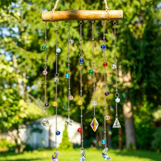 Boho-Style Crystal Star Moon Prism Bead Suncatcher -  Home Window Indoor Wall Hanging Decoration