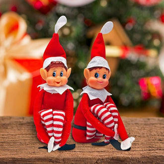 Christmas Themed Elf Figurines - Set of 2, Festive Holiday Tabletop Decor
