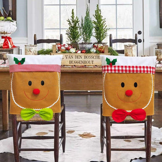 Christmas Themed Gingerbread Man Chair Cover -  Festive Dining Room Party Decor