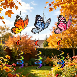 Colorful Butterfly Hanging Spiral Outdoor Wind Chime Wind Spinner - Set of 3, 7.9-Inch, Tree & Balcony Decor