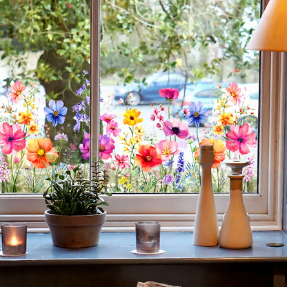 Colorful Floral Window Cling - Decorative Indoor Home Window Accessory