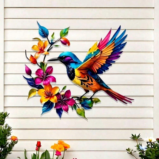 Colorful Metal Hummingbird Wall Decor  -  11-Inch, Patio & Indoor Wall Art Decor