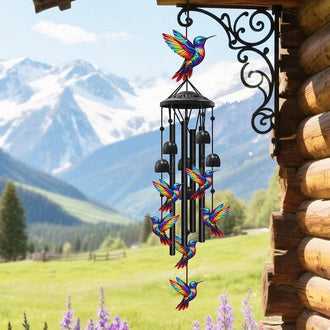 Colorful Metal Hummingbird Wind Chime  -  Porch & Patio Hanging Decor