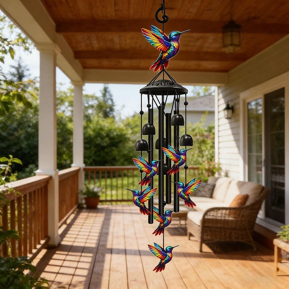 Colorful Metal Hummingbird Wind Chime  -  Porch & Patio Hanging Decor