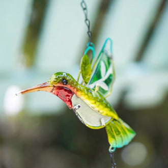 Colorful Stained Glass & Iron Hummingbird Decorative Wind Chime - Home Yard Porch Patio Outdoor Decor Ornament