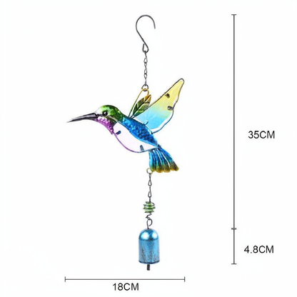 Stained Glass & Iron Hummingbird Decorative Wind Chime - Blue, Home Yard Porch Patio Outdoor Decor Ornament